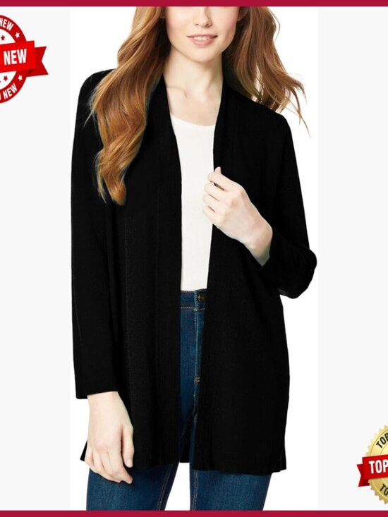 Sweaters - Open Front Cardigan Sweater Long Sleeve V-Nech Classic Layering Essential